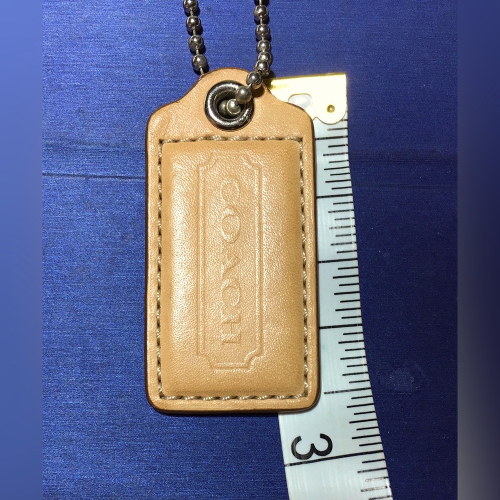 COACH Tan Leather KEY FOB Bag Charm Keychain Hang Tag 2.5” Long